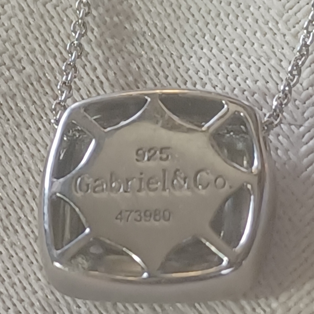 Gabriel & Co Square Necklace, White Sapphire, SS, 17 Inches - Picture 4 of 7